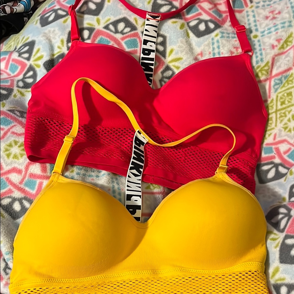 PINK Victoria's Secret Red and Yellow Bras Molded Cup Intimates